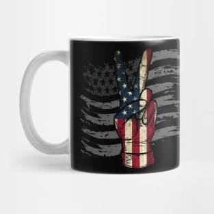 American Flag Peace Sign Hand 4th of July Mug